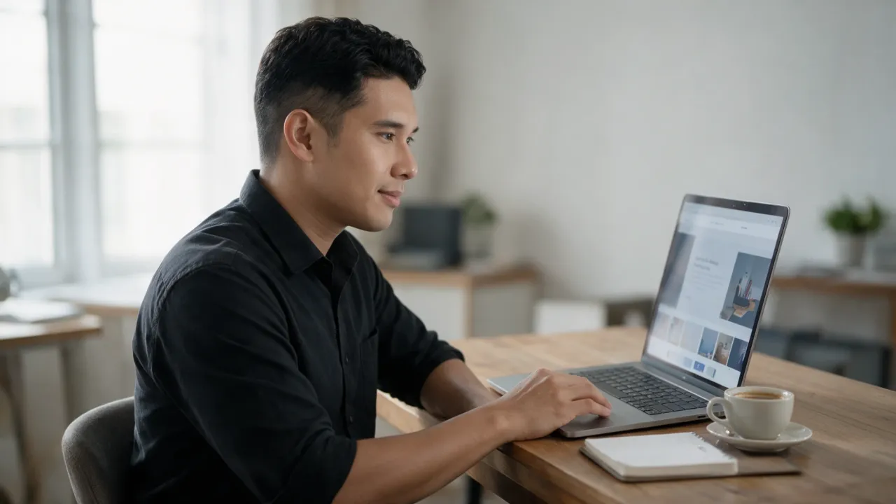 Faizal Tarip working at his laptop