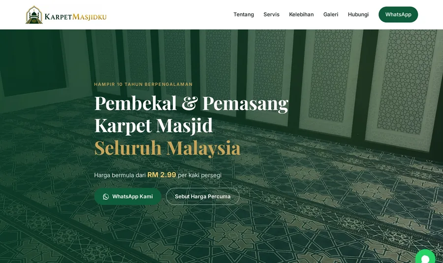 Karpet Masjidku website — mosque carpet supplier Malaysia
