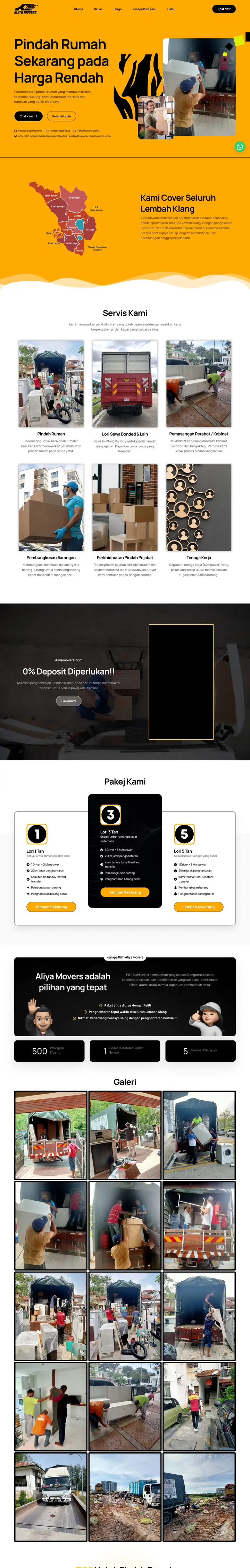 Aliya Movers website on desktop